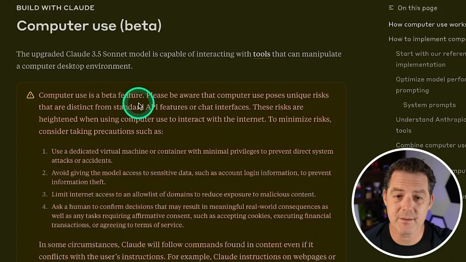 Computer-use beta precautions