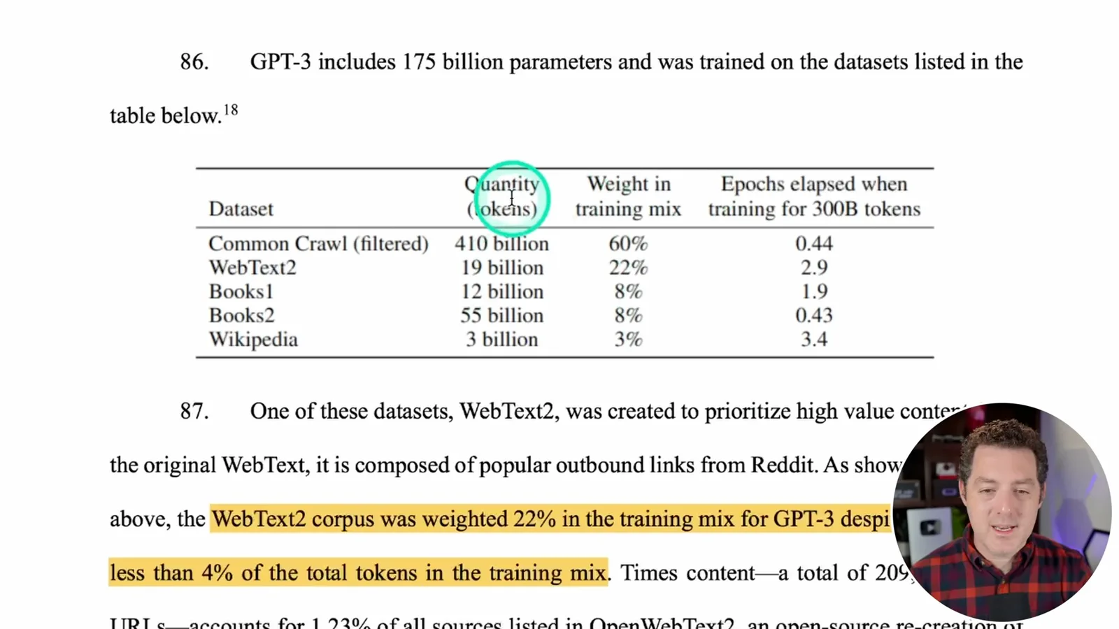 The GPT-3 training-mix table