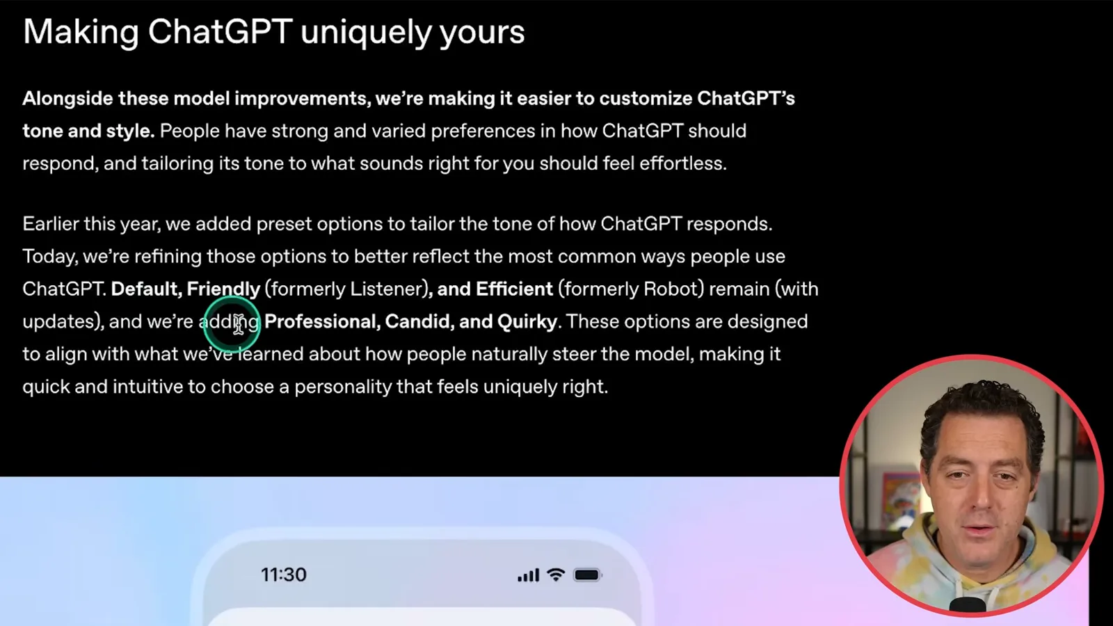 ChatGPT style presets at launch