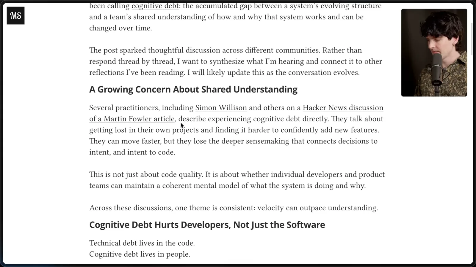 Cognitive debt and shared understanding