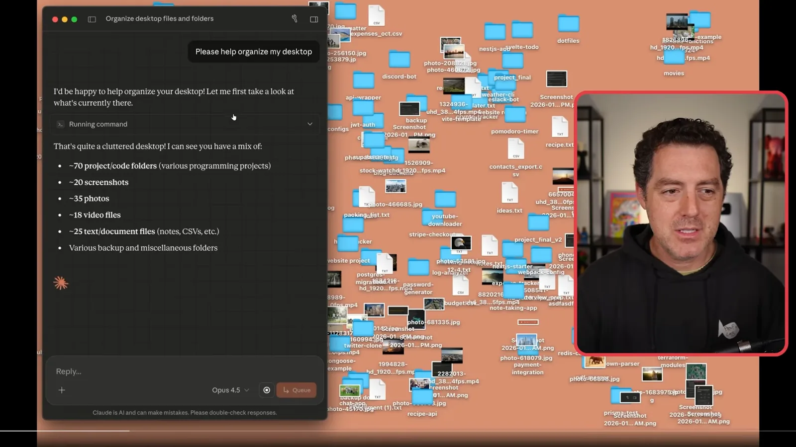 Cowork inspects a cluttered desktop