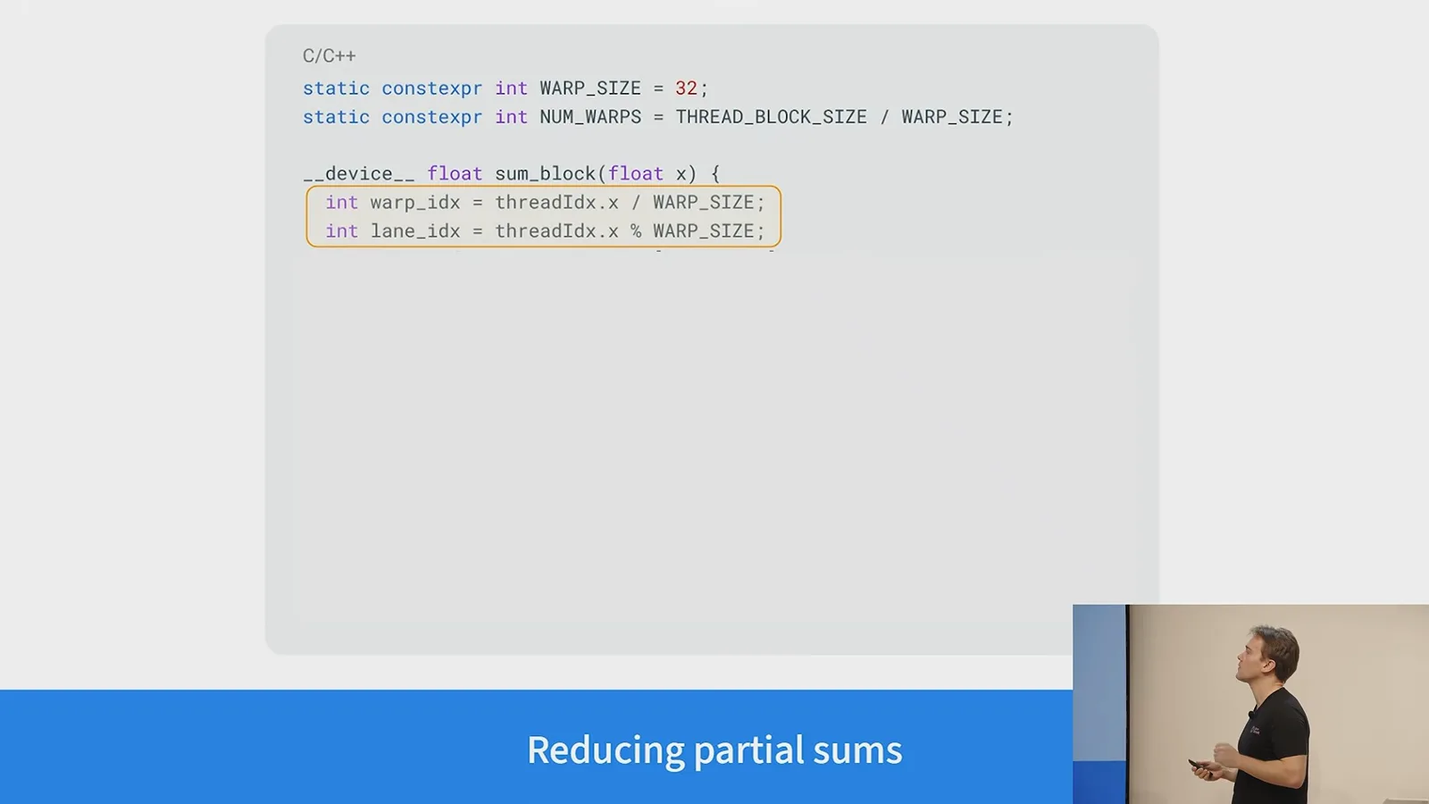 Warp-level reduction setup