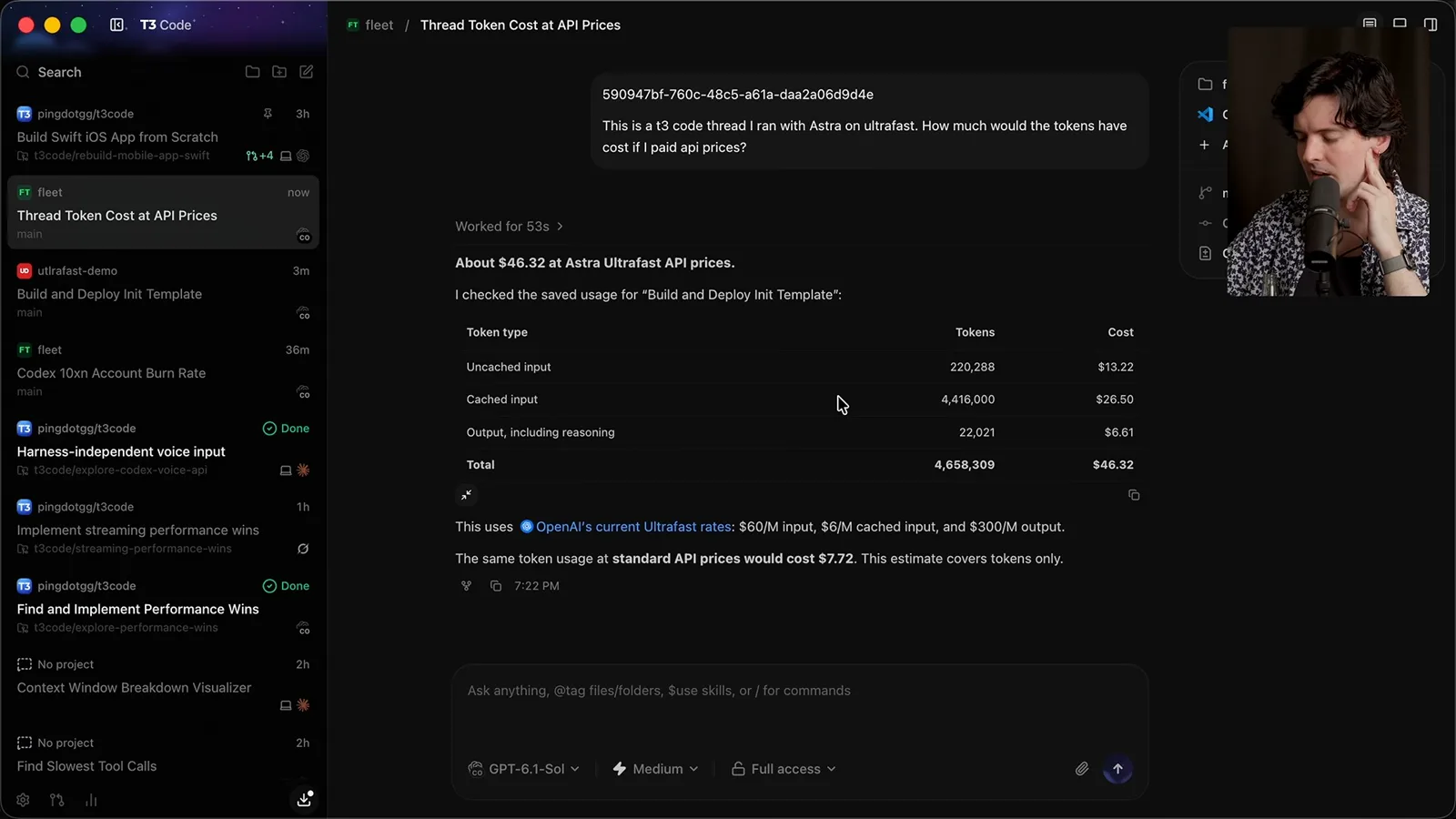 Recorded session token estimate