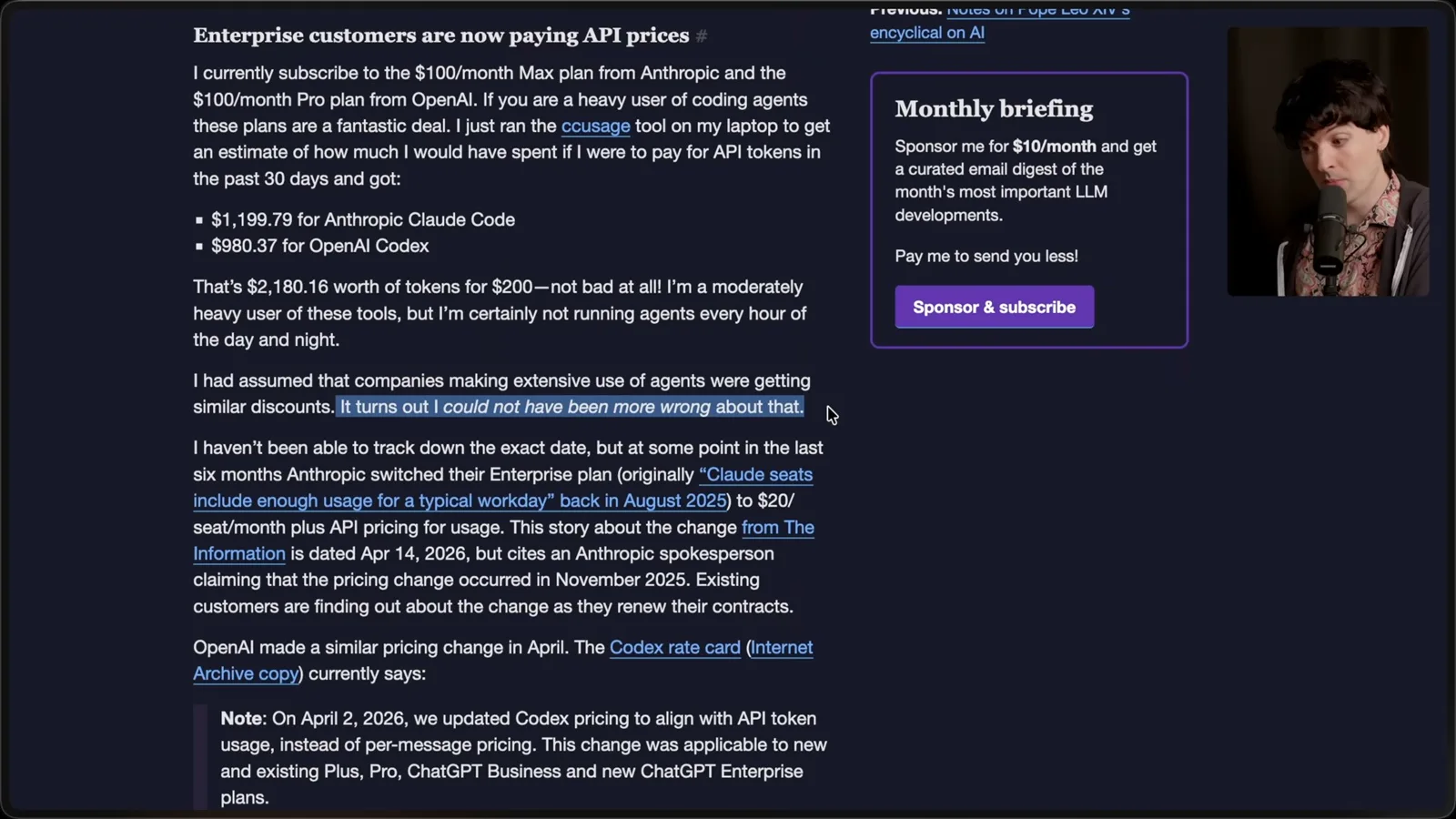 Historical enterprise pricing discussion