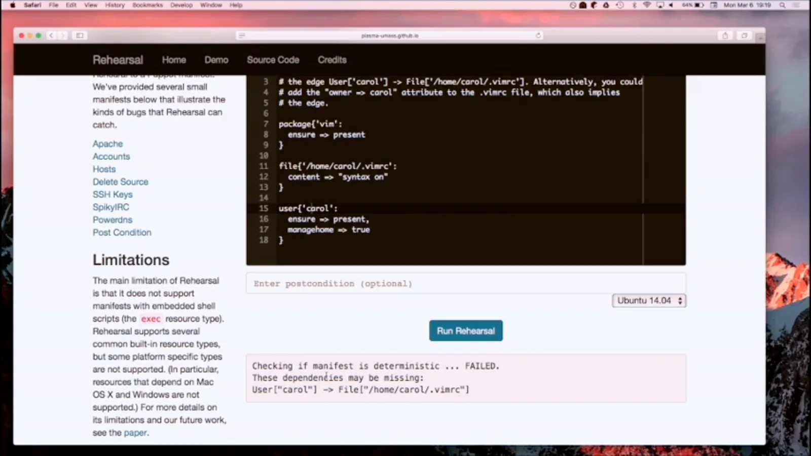 Rehearsal reports a missing dependency