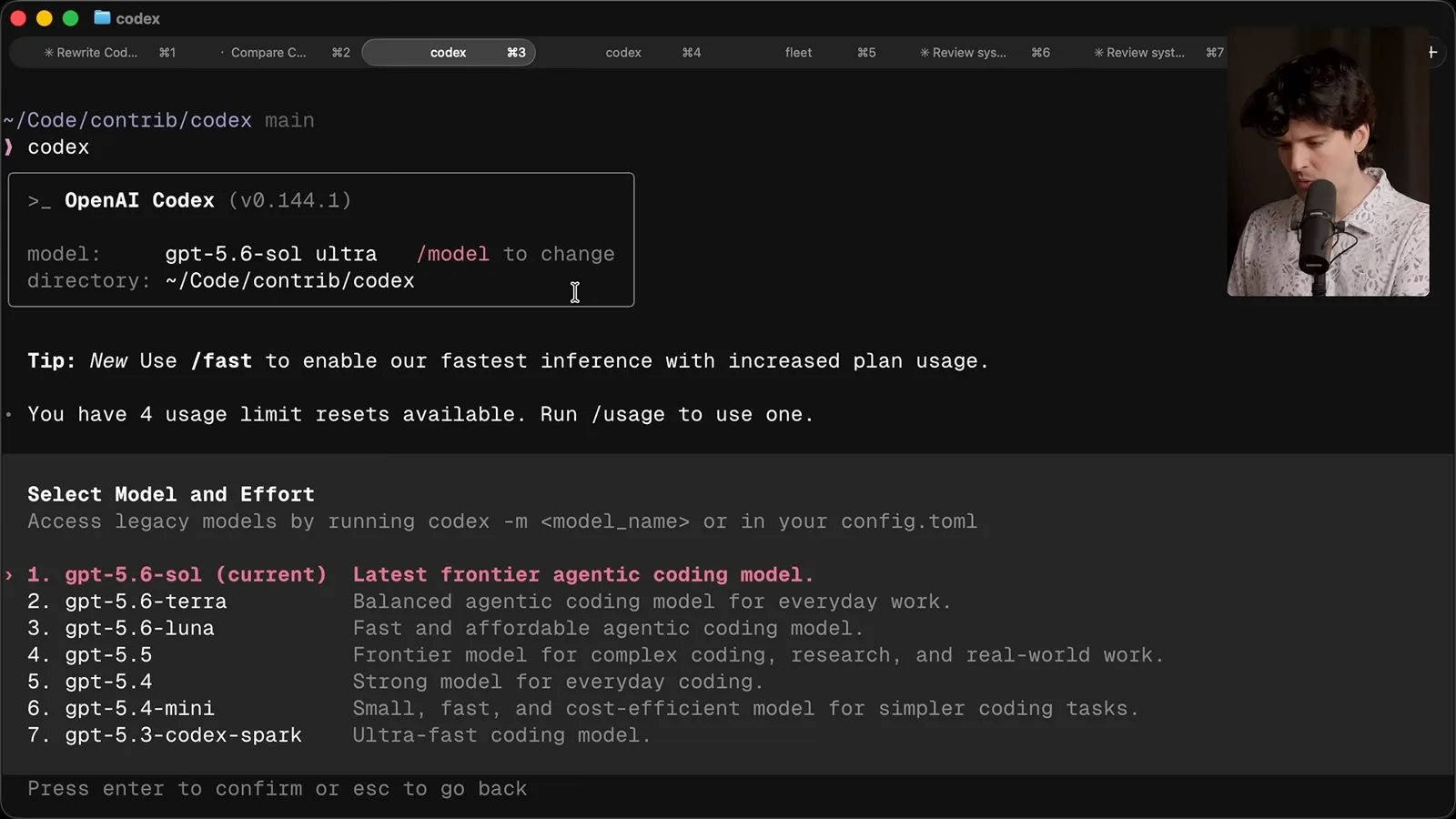 Codex CLI model selector