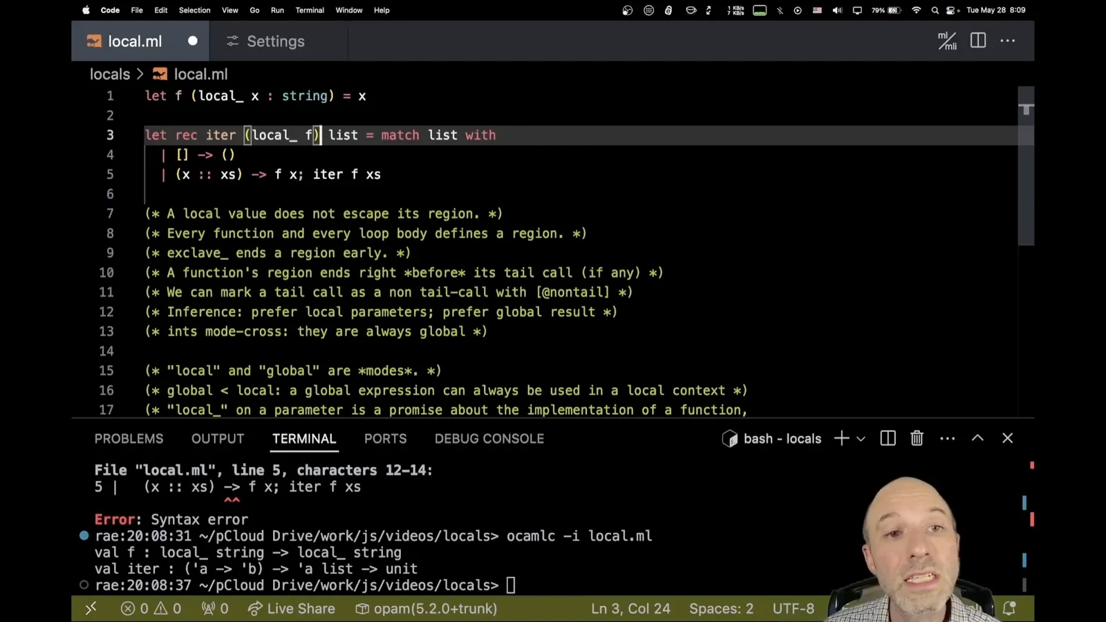 A local function parameter in an iterator