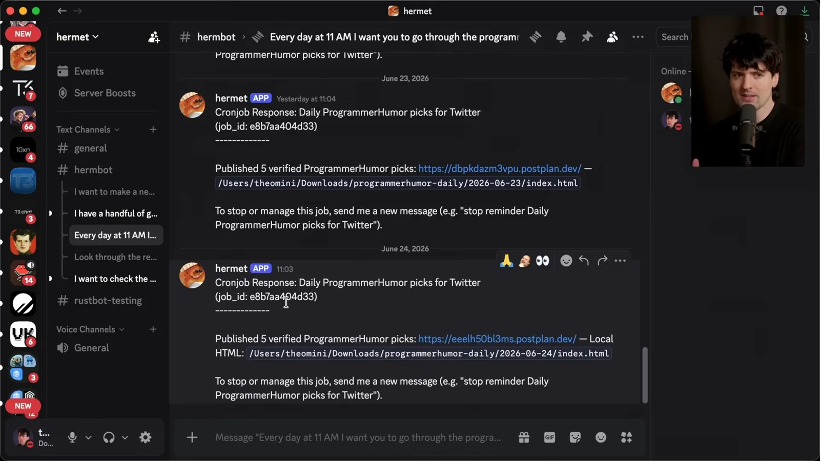 A scheduled Discord thread