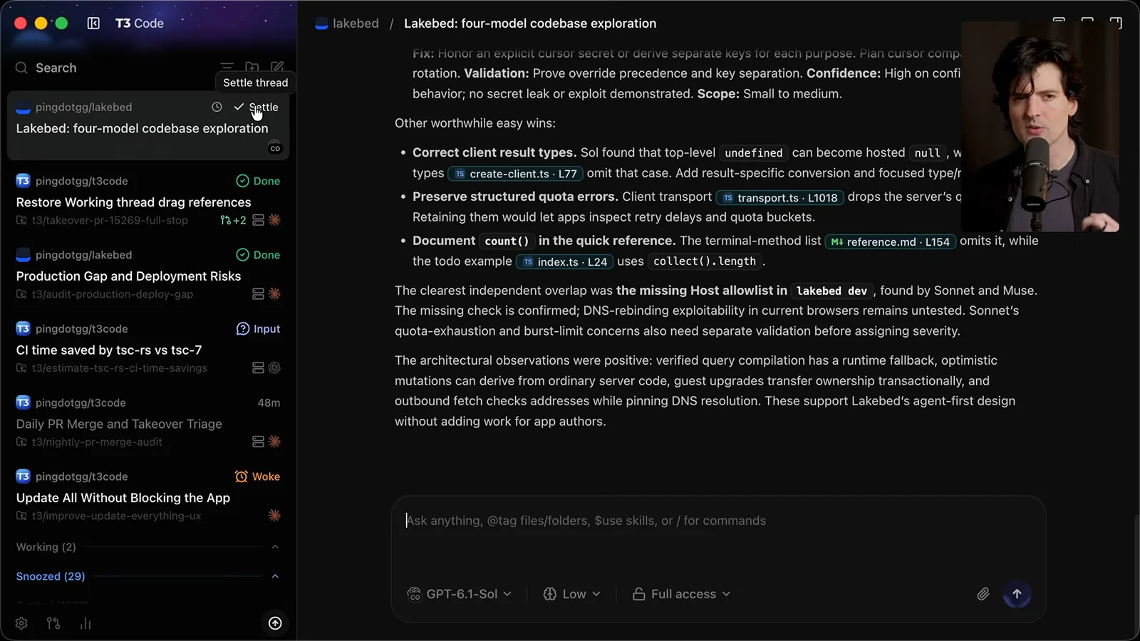 Settling a completed thread