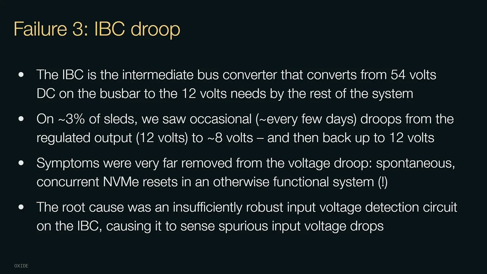 The intermediate bus converter failure
