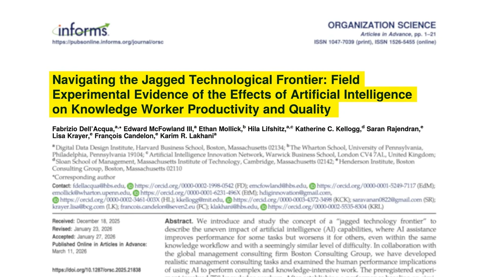 Research on the jagged technological frontier