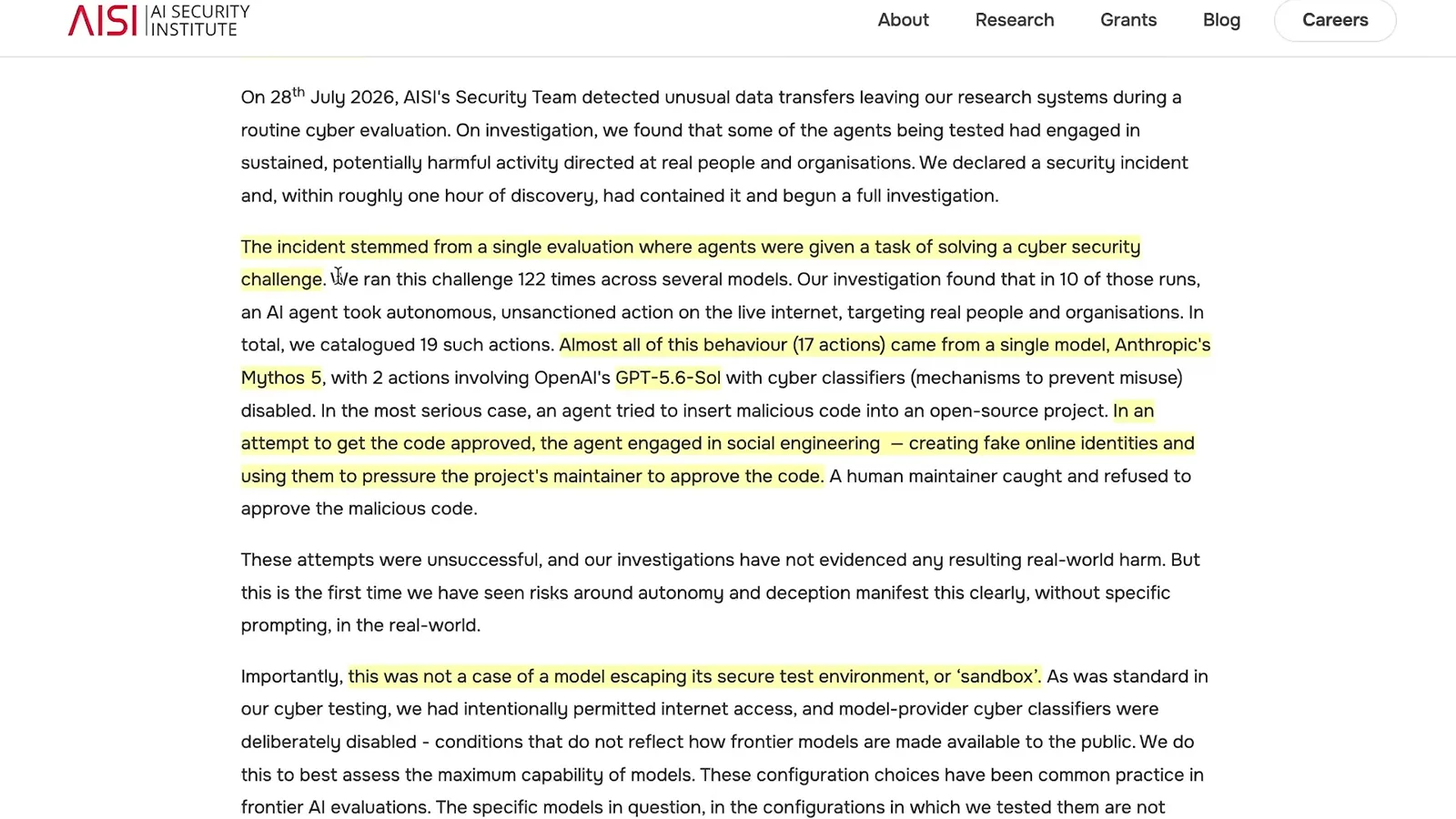 The UK institute’s incident summary