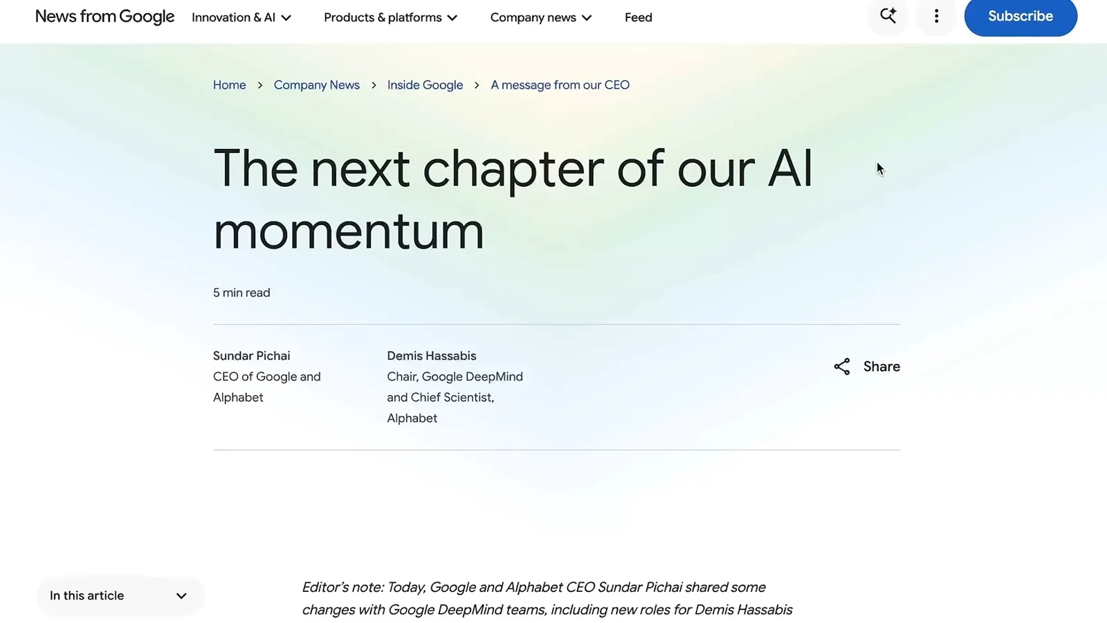 Google’s leadership announcement
